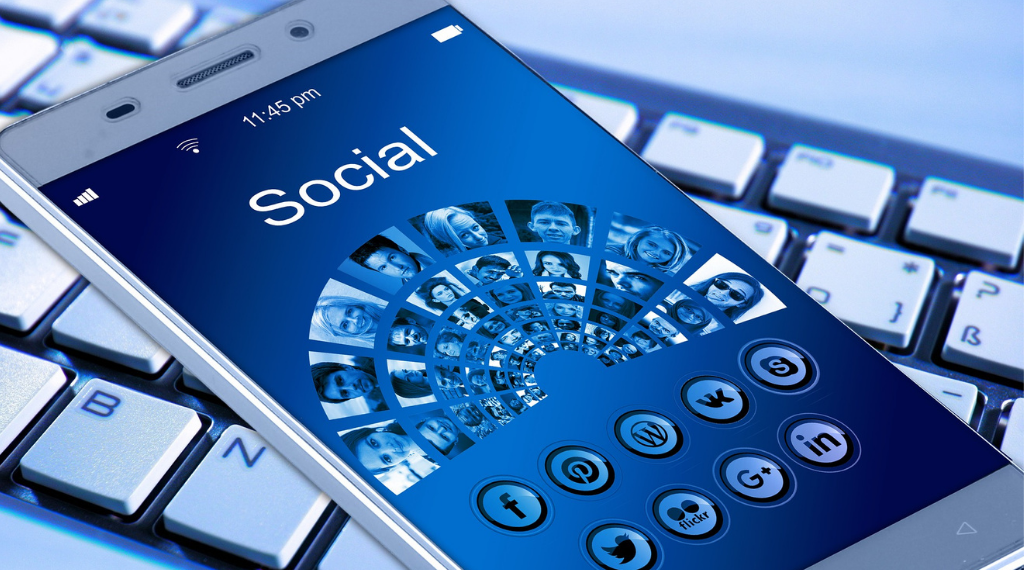 A cell phone with many social media apps